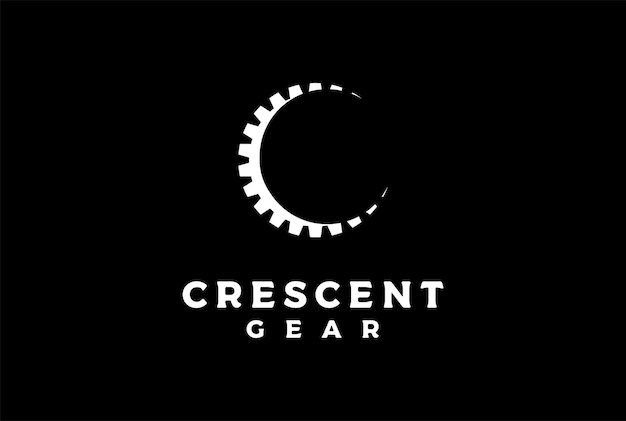 Simple Minimalist Crescent Moon Gear Cog Driven for Night Industry Logo