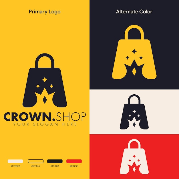 Design semplice e minimalista del logo della borsa della spesa della corona