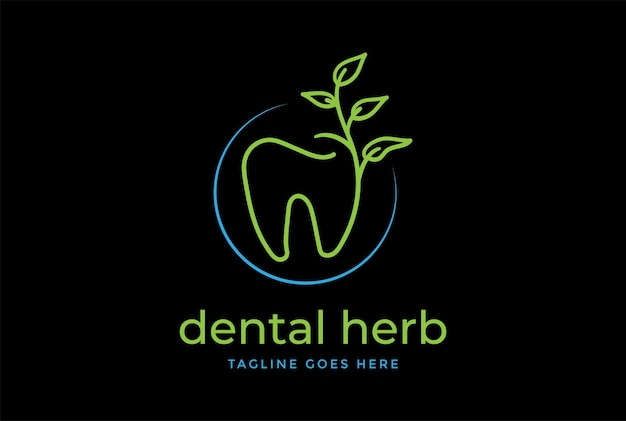 Simple Minimalist Dent Tooth Dental with Leaf Plant Tree Logo Design