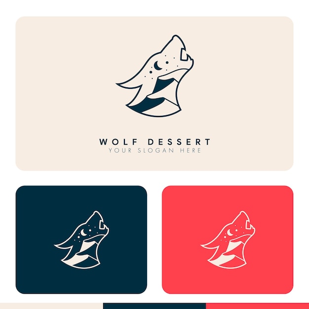 Simple minimalist dessert mountain inside wolf silhoutte logo design