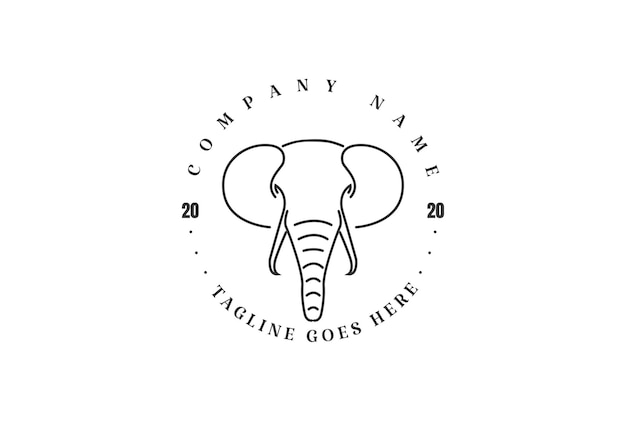 Simple minimalist elephant head line outline logo design vector