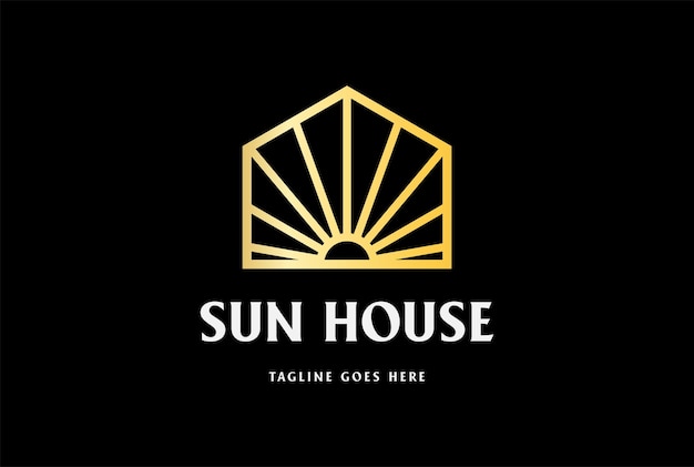 Semplice e minimalista dorato elegante lusso geometrico sun house logo design vector