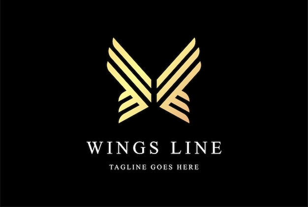 Simple Minimalist Golden Elegant Wing Bird Line Monogram Logo Design Vector