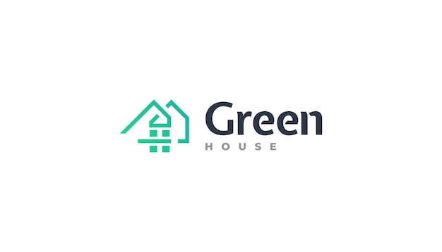 Простой и минималистский логотип Green House с линейной концепцией, подходящий для логотипа архитектуры строительства недвижимости и строительной индустрии