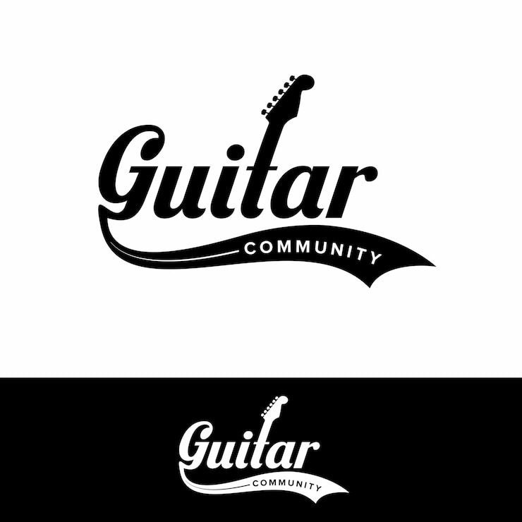 Vector simple minimalist guitar community logo design