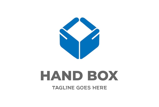 Simple Minimalist Hand Cube Square Box for Package Delivery Protect Logo Design Vector