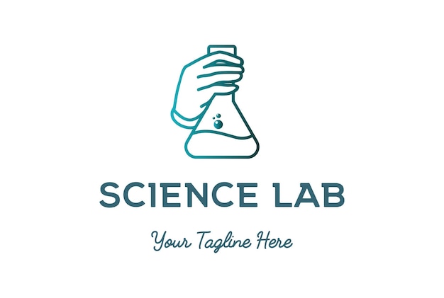 Simple minimalist hand hold lab glass for science logo design vector