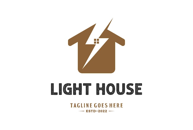 Simple Minimalist House with Thunderbolt Light for Electric Power Energy Logo Design