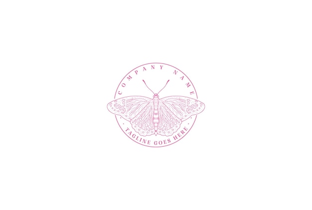 美容ファッションロゴデザインベクトルのためのシンプルなミニマリスト昆虫蝶