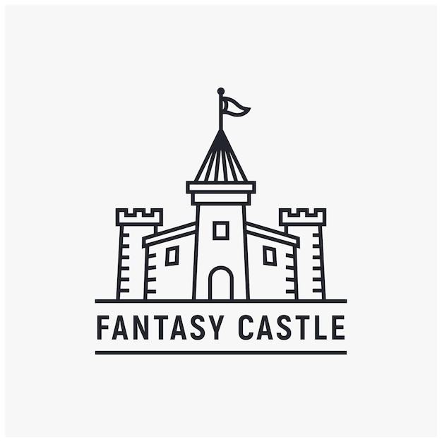 Simple minimalist medieval castle fortress palace kingdom line art logo design