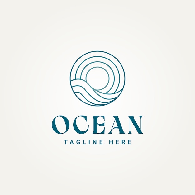 Simple minimalist ocean line art icon logo template vector illustration design