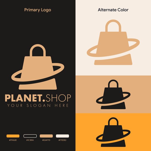 Simple minimalist planet shopping bag logo design