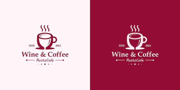 Simple minimalist retro vintage coffee shop logo and wine glass design vector template on isolated background.