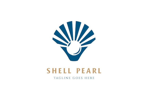 Simple Minimalist Sea Shell Scallop Oyster Cockle Clam Mussel with Pearl for Jewelry Store Logo Design Vector