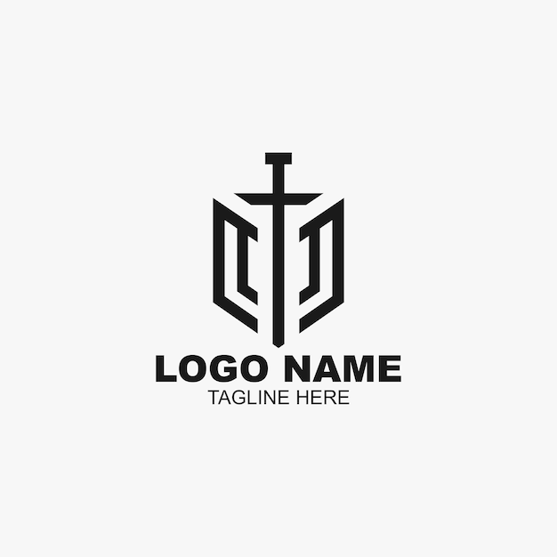 Simple, minimalist shield and sword logo modern design.