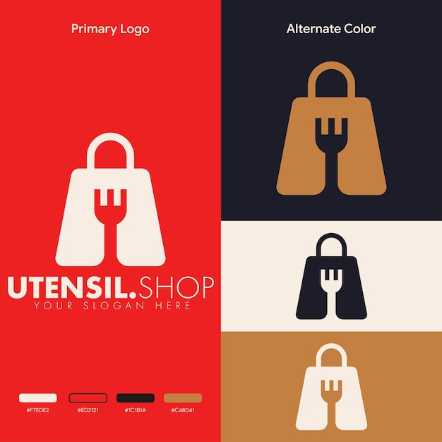 simple minimalist spatula shopping bag logo design