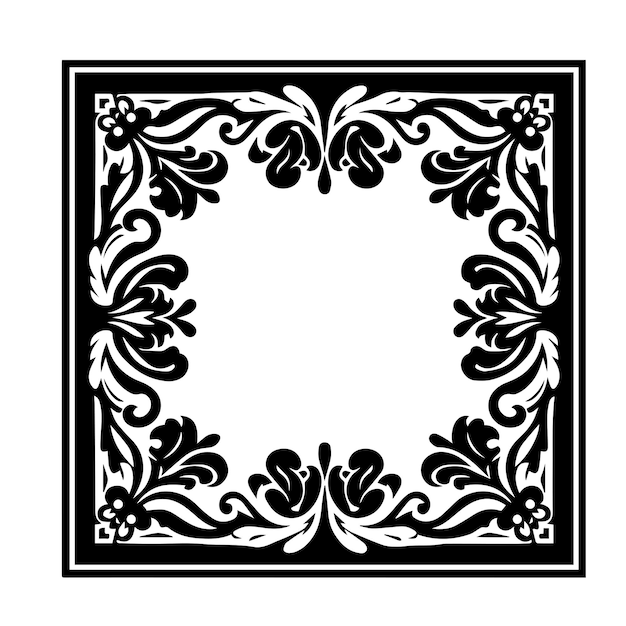 A simple and minimalist square floral classic frame border with a stencil design style