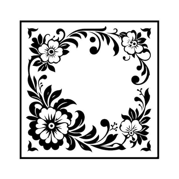 Vector a simple and minimalist square floral classic frame border with a stencil design style