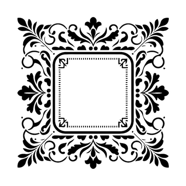 Vettore un semplice e minimalista quadrato di cornice floreale classica con uno stile di design a stencil