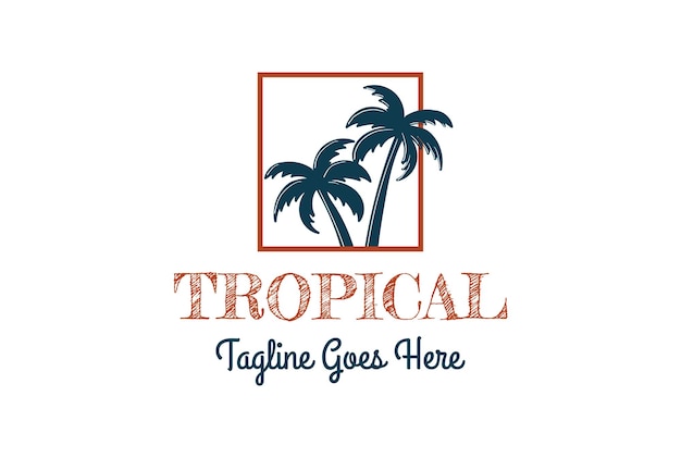 Cornice quadrata minimalista semplice con palme da cocco per il design del logo della spiaggia tropicale