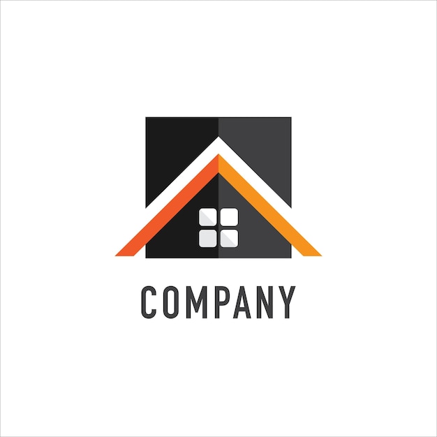 Simple and Minimalist Square House Illustration Real Estate Logo Design Template Black Color Dark Grey and Orange