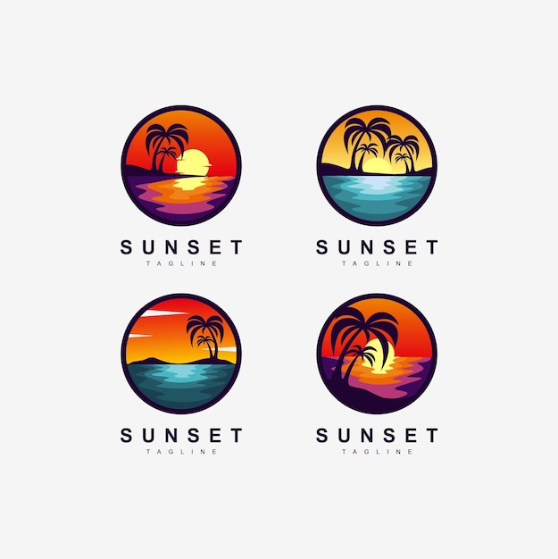 Vettore di design del logo tramonto estivo minimalista semplice. logo premium