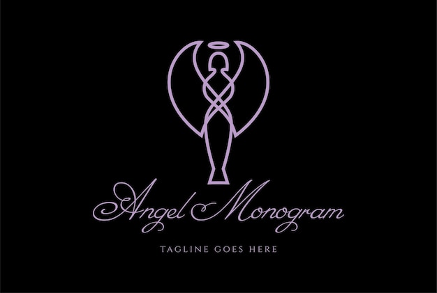 Semplice e minimalista donna signora femmina ragazza angelo linea monogramma logo design vector