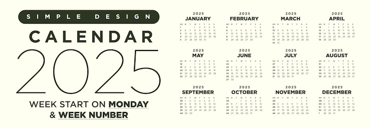 Premium Vector | Simple modern calendar 2025 template Week number Week ...