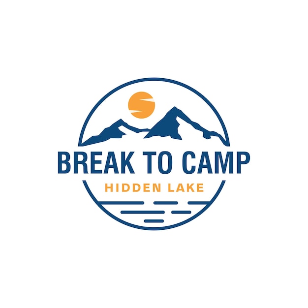 Simple modern camp outdoors nature mountain view with lake logo design inspiration