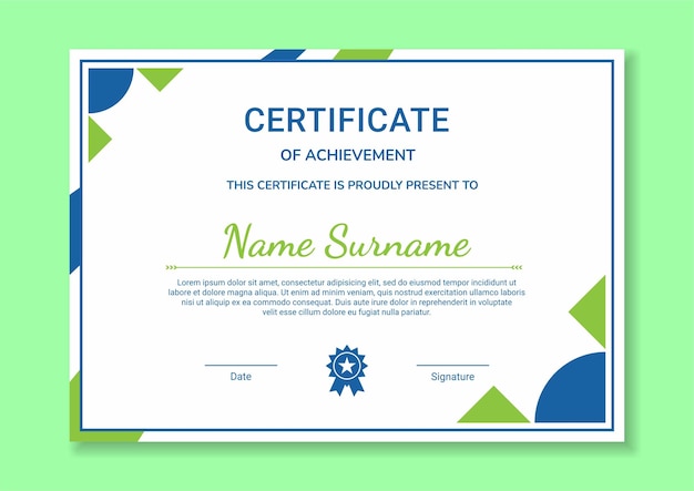 Simple and modern certificate template blue