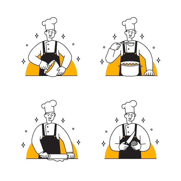 Simple modern chef cooking illustration design set