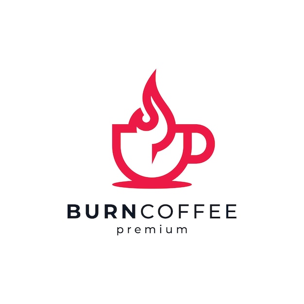 シンプルで近代的なコーヒーとカップと火のロゴデザインの飲み物