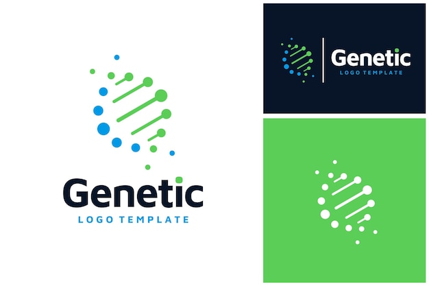 Vector simple modern dna genetic helix chains symbol with spiral dots for biology science logo design