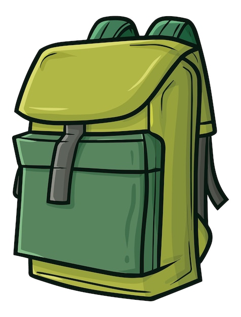 Vector simple modern green backpack cartoon illustration