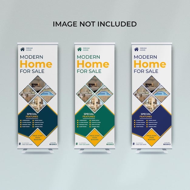 Simple and modern home for sale roll up banner template