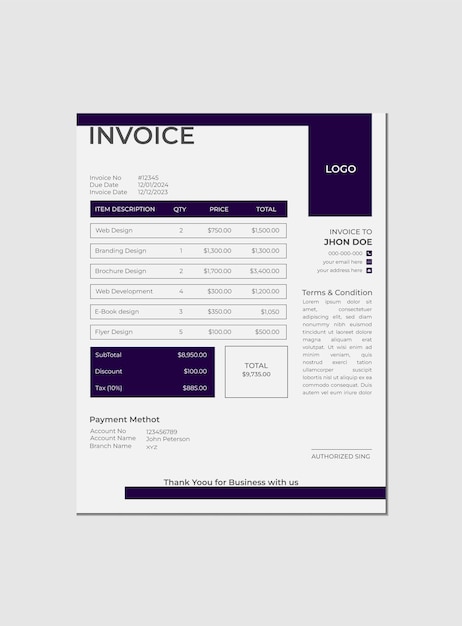 Simple and modern invoice design