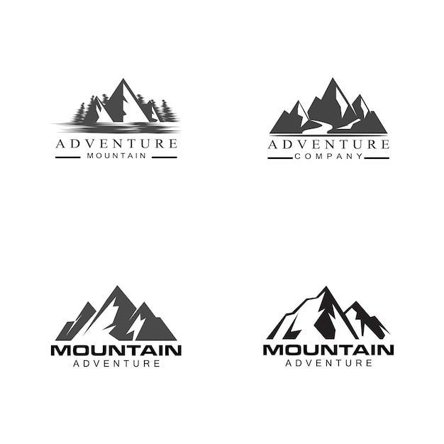 シンプルでモダンな山の風景のロゴデザインベクトル、ロッキーアイストップマウントピークシルエット