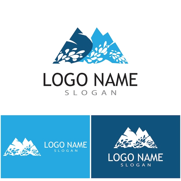 Simple Modern Mountain Landscape Logo Design Vector, Rocky Ice Top Mount Peak Silhouette