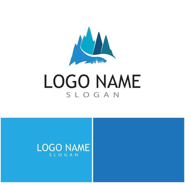 Вектор дизайна логотипа простого современного горного ландшафта, силуэт скалистого ледяного пика