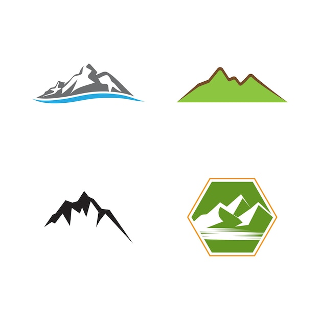 Simple Modern Mountain Landscape Logo Design Vector Rocky Ice Top Mount Peak Silhouette