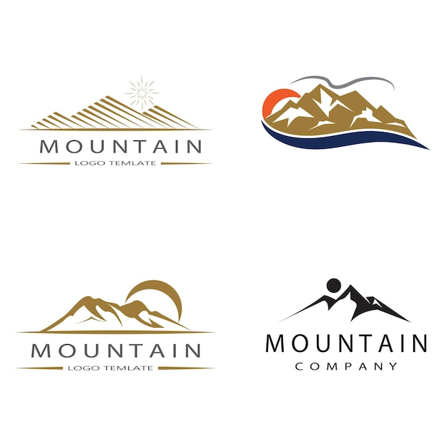 Semplice e moderno paesaggio montano logo design vettoriale rocky ice top mount peak silhouette