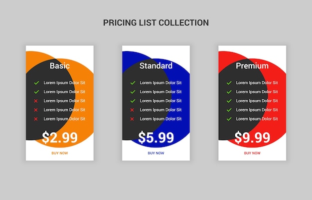 Vector simple and modern pricing table template for website