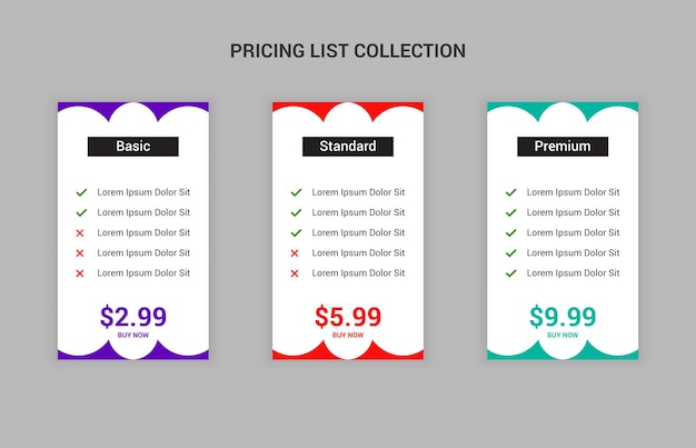 Simple and modern pricing table template for website