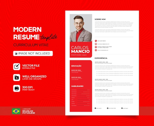 Vector simple modern resume template in portuguese