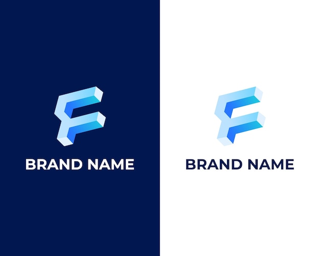 Простой современный модный трехмерный логотип f для технологической компании