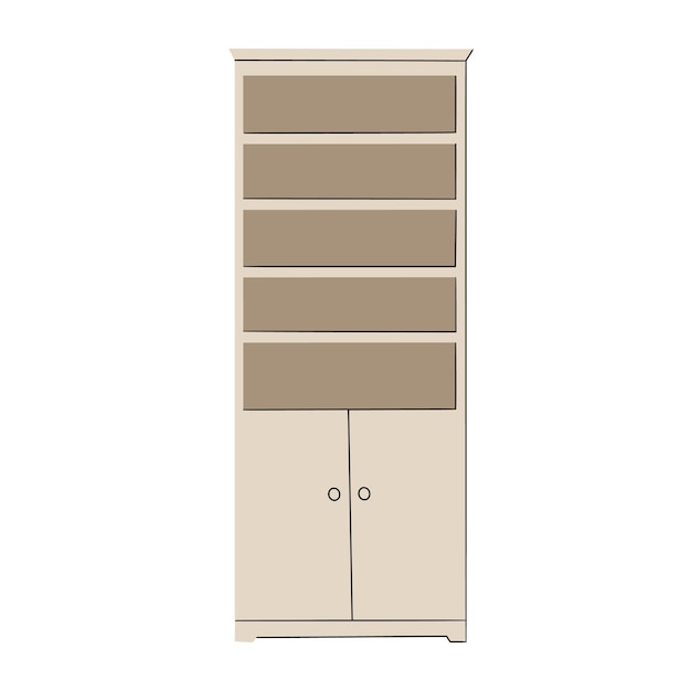 Vector simple modern wooden rack with shelves and doors in scandinavian style