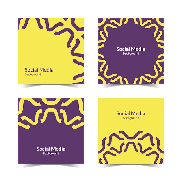 Vettore sfondo di social media piatto quadrato viola giallo semplice e moderno