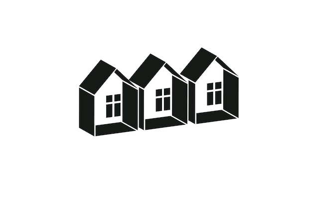 Simple monochrome cottages vector illustration, black and white country houses, for use in graphic design. Real estate concept, region or district theme. Property developer abstract corporate image.