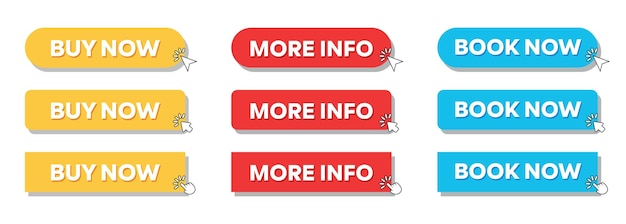 Simple More Info Web Button Set with hand pointer or arrow pointer modern minimal style vector