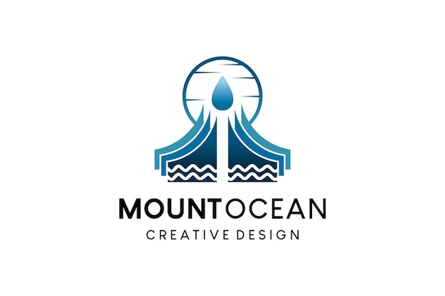 Simple mountain illustration logo design with a combination of waves and sun or moon